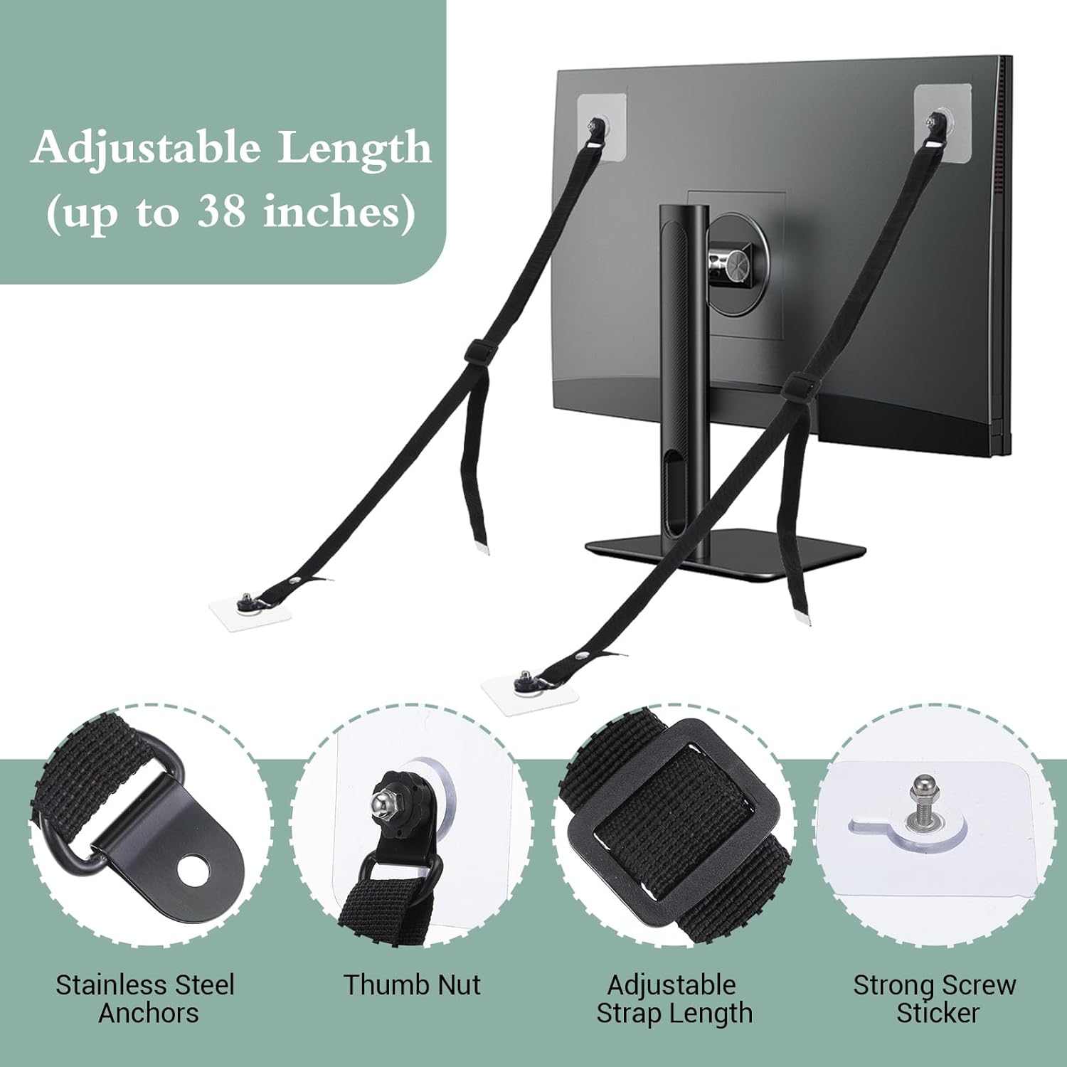 Adjustable TV Safety Straps, N - огляд і ціна Earthquake Anchor Strap