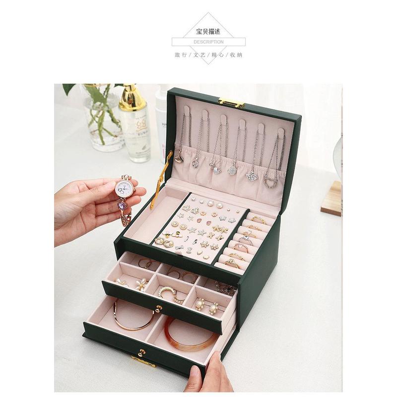Three Drawer PU Leather Jewelr - огляд і ціна Lockbox Key Secure
