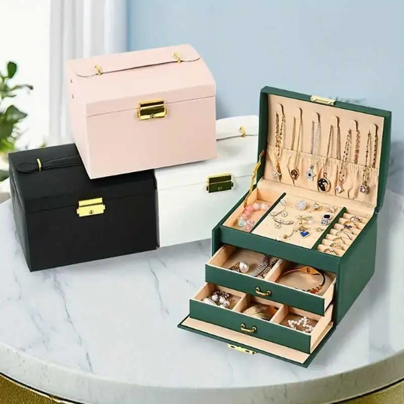 Three Drawer PU Leather Jewelr - огляд і ціна Lockbox Key Secure