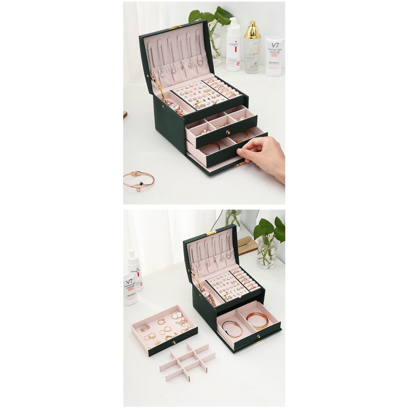 Three Drawer PU Leather Jewelr - огляд і ціна Lockbox Key Secure