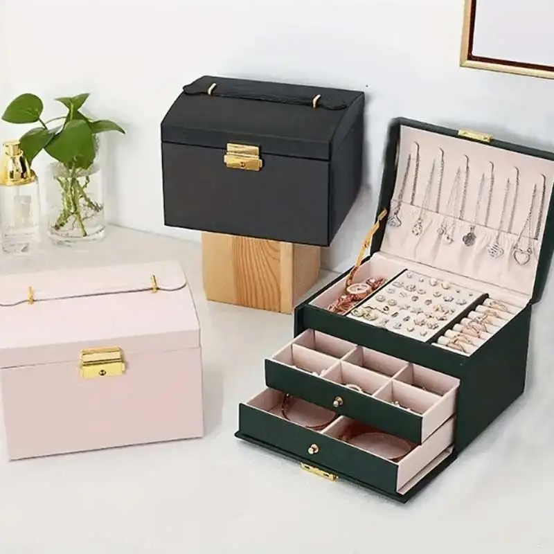 Three Drawer PU Leather Jewelr - огляд і ціна Lockbox Key Secure